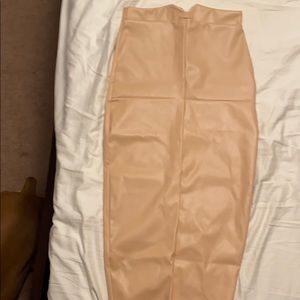 Pretty little thing faux leather nude midi skirt